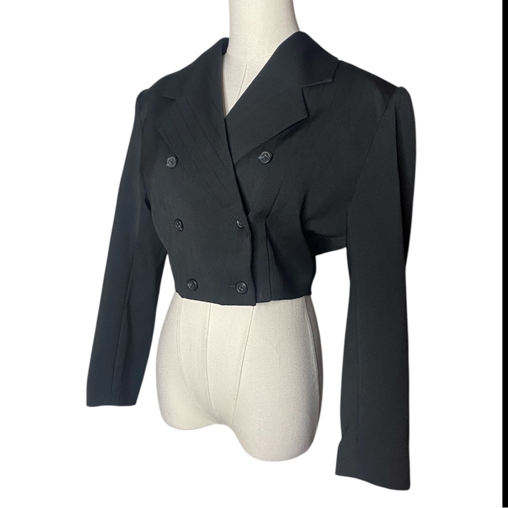 O-SEVEN Vintage Cropped Double Breasted Blazer - Black - Size Small